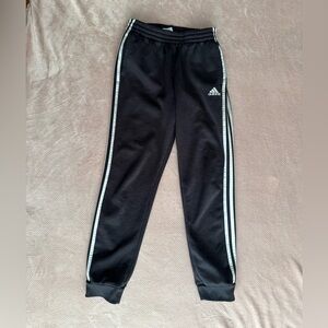 Adidas Kids Black Joggers with White Stripes - size L
